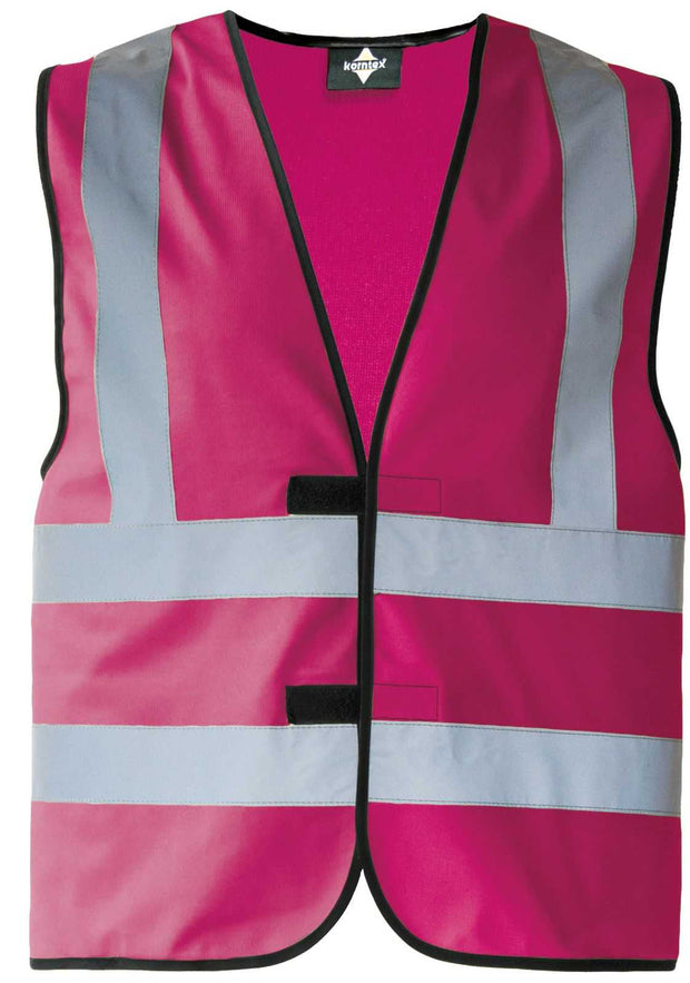 pink Korntex KXVR high-visibility safety vest with shoulder stripes and reflective tape, Velcro closure