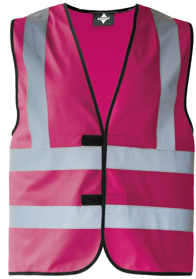 pink Korntex KXVR high-visibility safety vest with shoulder stripes and reflective tape, Velcro closure