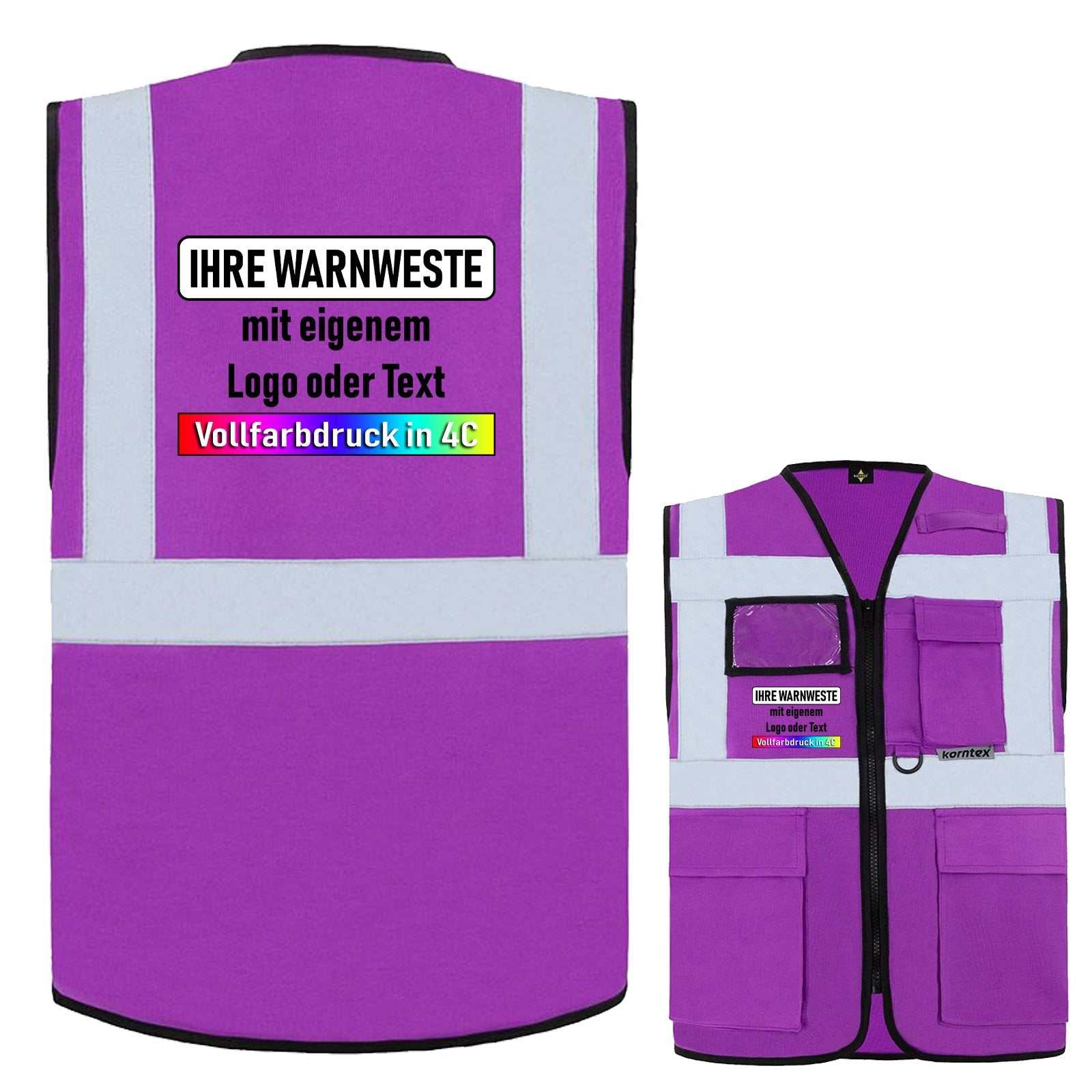 Korntex Multifunktionsweste „Berlin“ mit Reißverschluss, Taschen und Leuchtstreifen in verschiedenen Farben und Größen