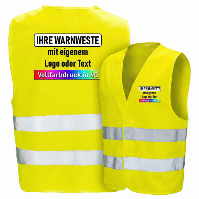 Gelbe EasyMesh Warnweste mit zwei Leuchtstreifen und Klettverschluss, verschiedene Größen und Farben, zertifiziert nach EN ISO 20471