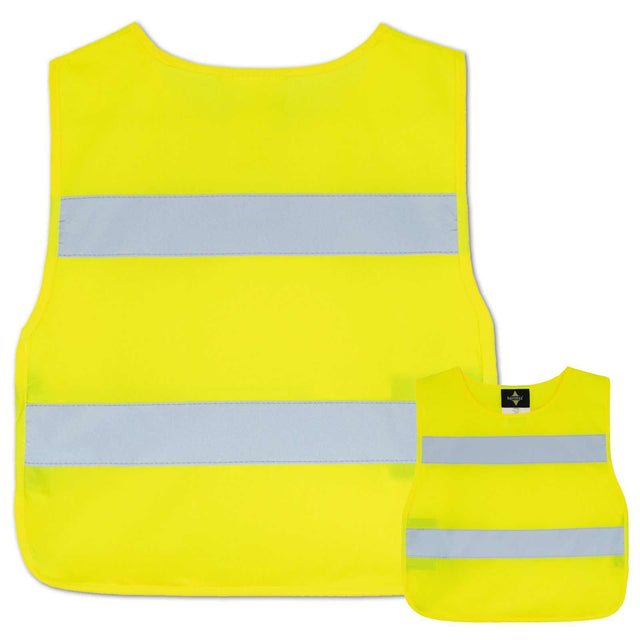 Kinder tragen Korntex Warnwesten Poncho Amigo in verschiedenen Größen mit individuellem Druck