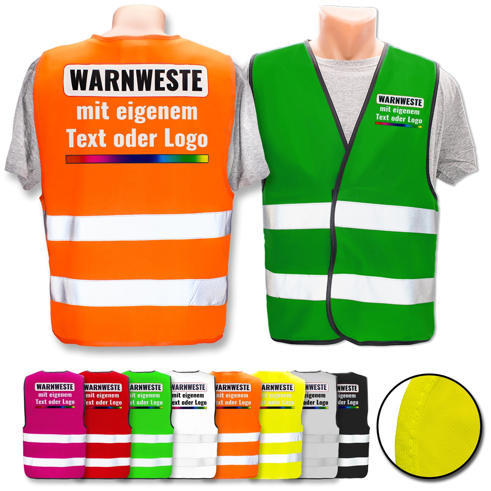 EasyMesh Warnwesten mit zwei Leuchtstreifen und Klettverschluss // viele Größen und Farben // optional mit Druck