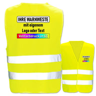 Gelbe EasyMesh Warnweste mit zwei Leuchtstreifen und Klettverschluss, viele Größen und Farben, optional mit individuellem Druck