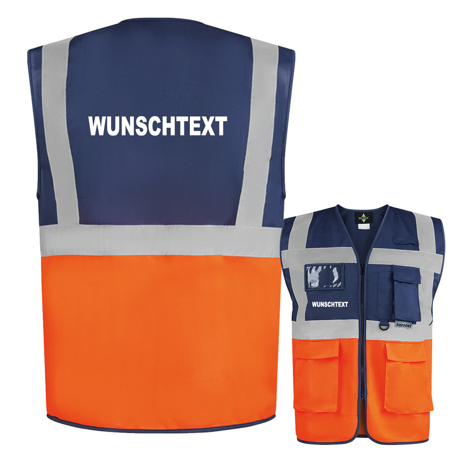 Korntex Multifunktionsweste "Berlin" mit Taschen und Reißverschluss inkl. Textdruck // Wunschtext frei wählbar