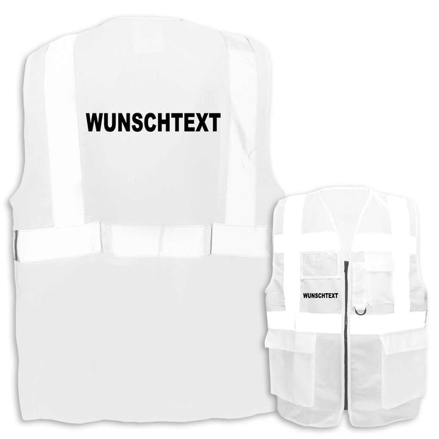 Weißes Korntex Multifunktionsweste mit Reißverschluss, Taschen und Wunschtext Druck
