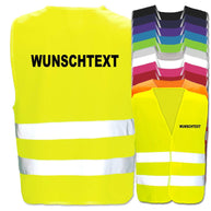 EasyMesh Wunschtext-Warnweste mit zwei Leuchtstreifen und personalisiertem Textdruck in Gelb und Orange