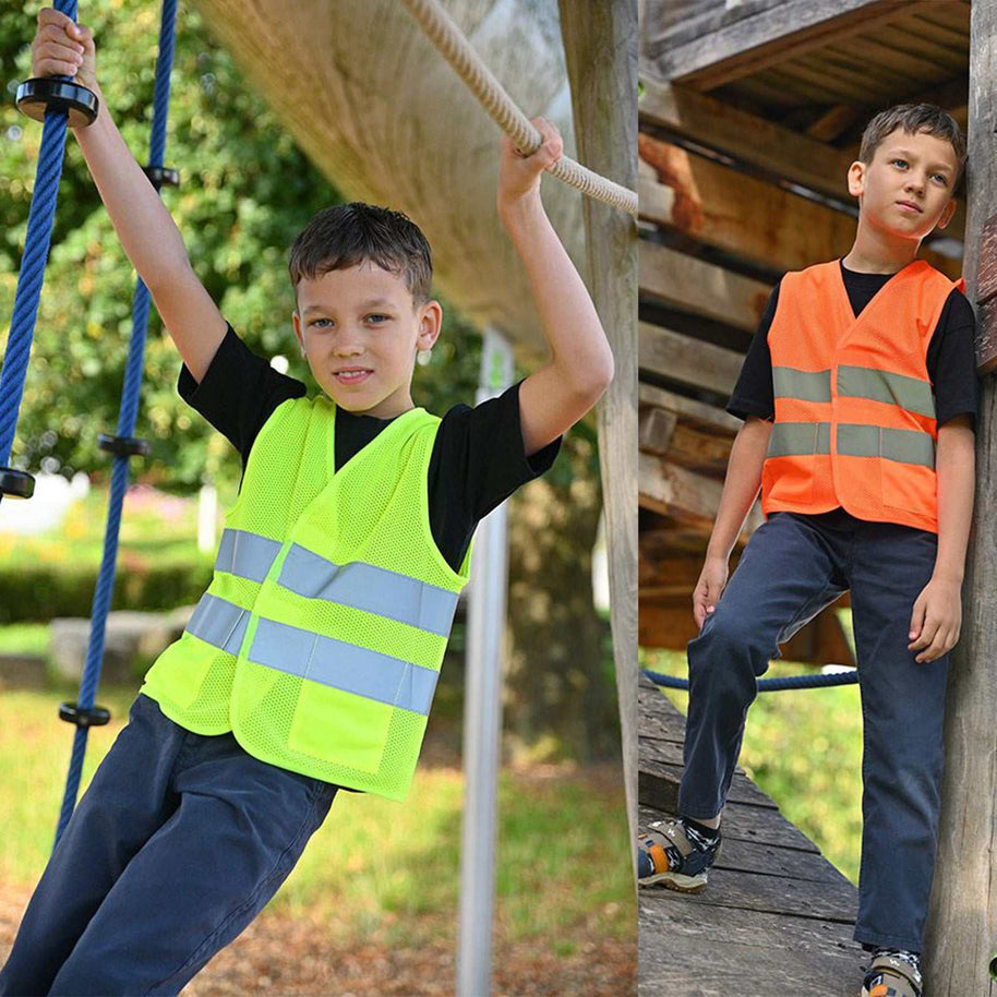 Korntex Kinder Mesh Warnweste „Korfu“ in Gelb mit Reflexstreifen und Taschen für Kita- und Grundschulkinder, atmungsaktives Material, Größen XXS bis S, optional bedruckbar