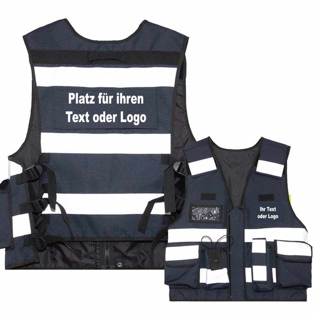 Tactical Weste Bonn mit Reflexstreifen und individuellen Druckmöglichkeiten, stoßfest, mit austauschbaren Patches und verstellbaren Klettverschlüssen.