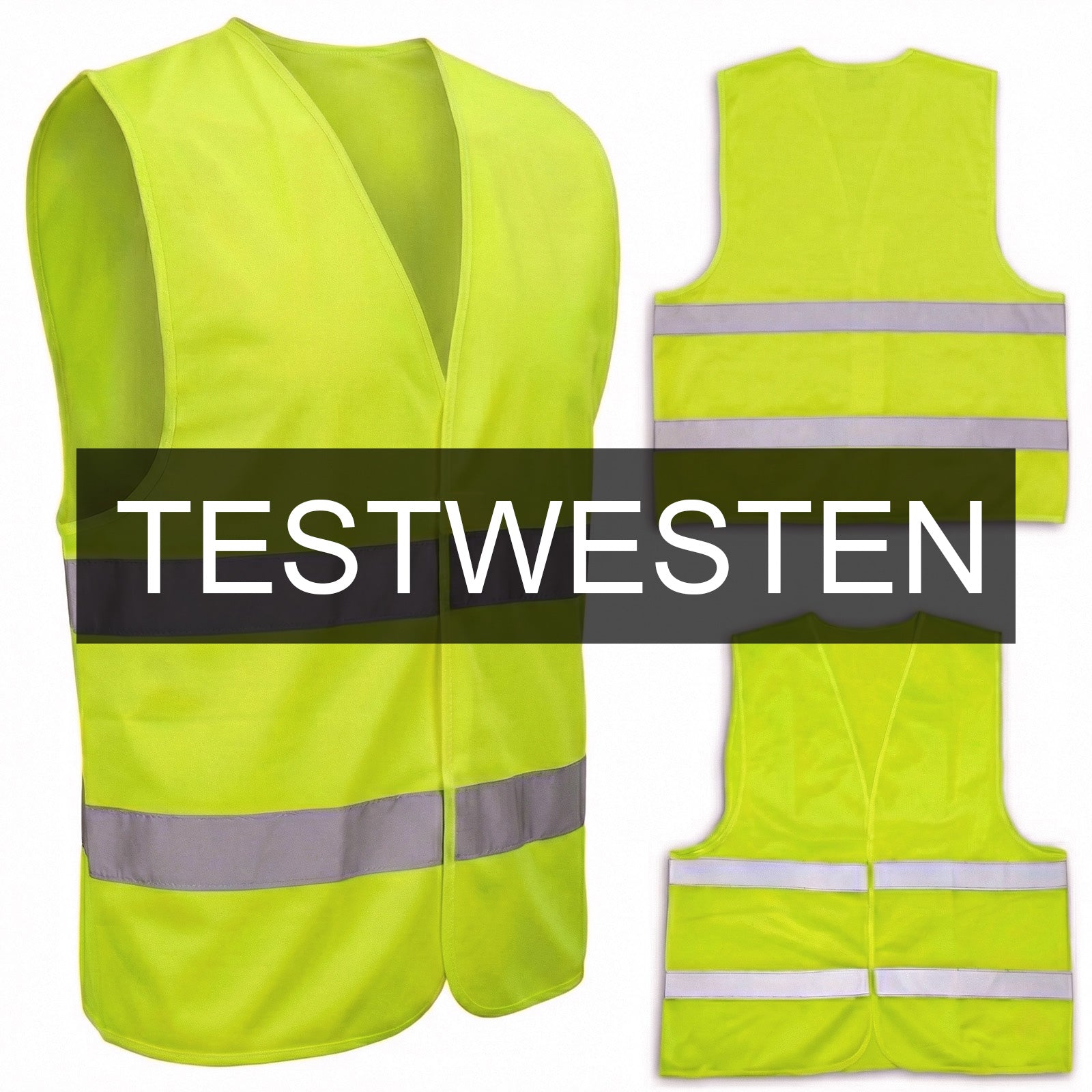 Unbedruckte Test Economy-Westen mit zwei Leuchtstreifen und Klettverschluss