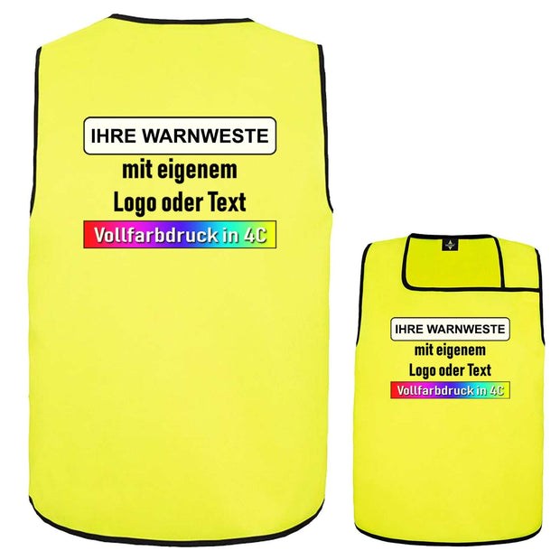 Warnweste Sylt in Gelb mit individuellem Logo oder Textdruck in Vollfarbe, 100% Polyester, EN 17353:2020 zertifiziert