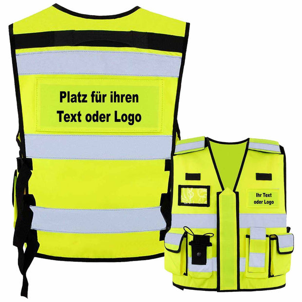 Tactical Weste Bonn in gelb mit reflektierenden Streifen und individuellen Bedruckungsmöglichkeiten