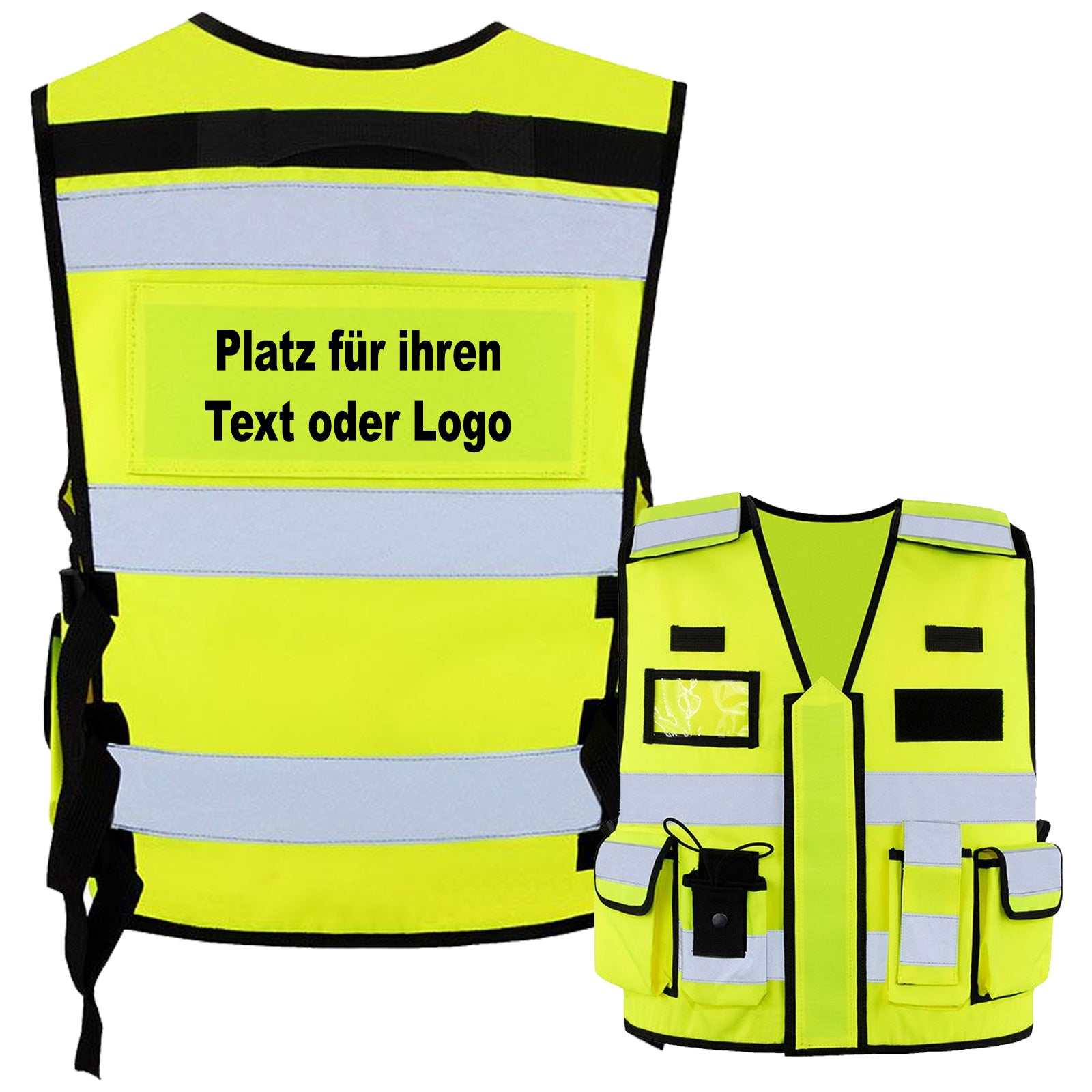 Tactical Weste Bonn aus dickem Stoff mit vielen Taschen, Patches, Flauschband und Reflexstreifen für Security und Einsatzkräfte