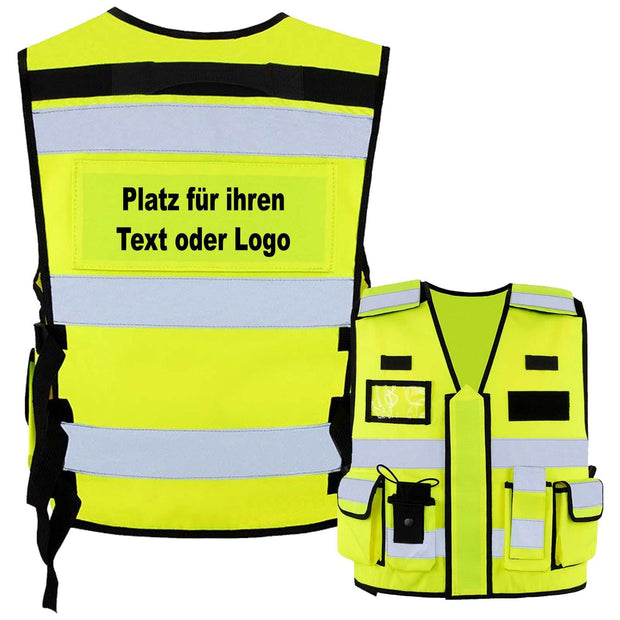 Tactical Weste Bonn aus dickem Stoff mit vielen Taschen, Patches, Flauschband und Reflexstreifen für Security und Einsatzkräfte