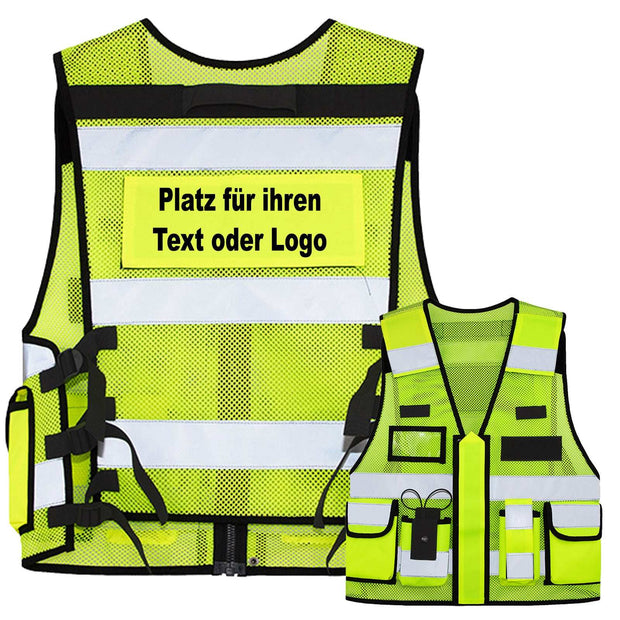 Mesh Tactical Weste „Sparta“ mit vielen Taschen und austauschbaren Patches, atmungsaktives Netzmaterial, ideal für Security und Einsatzkräfte.