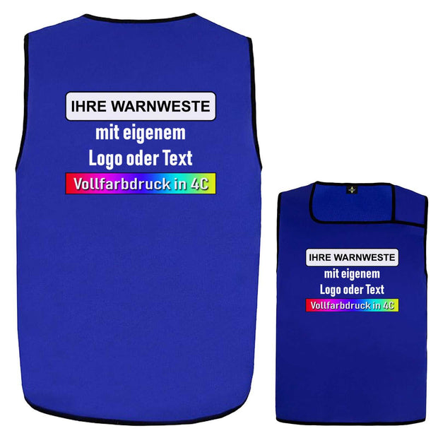 blaue Warnweste Sylt mit individuellem Vollfarbdruck für Logo oder Text
