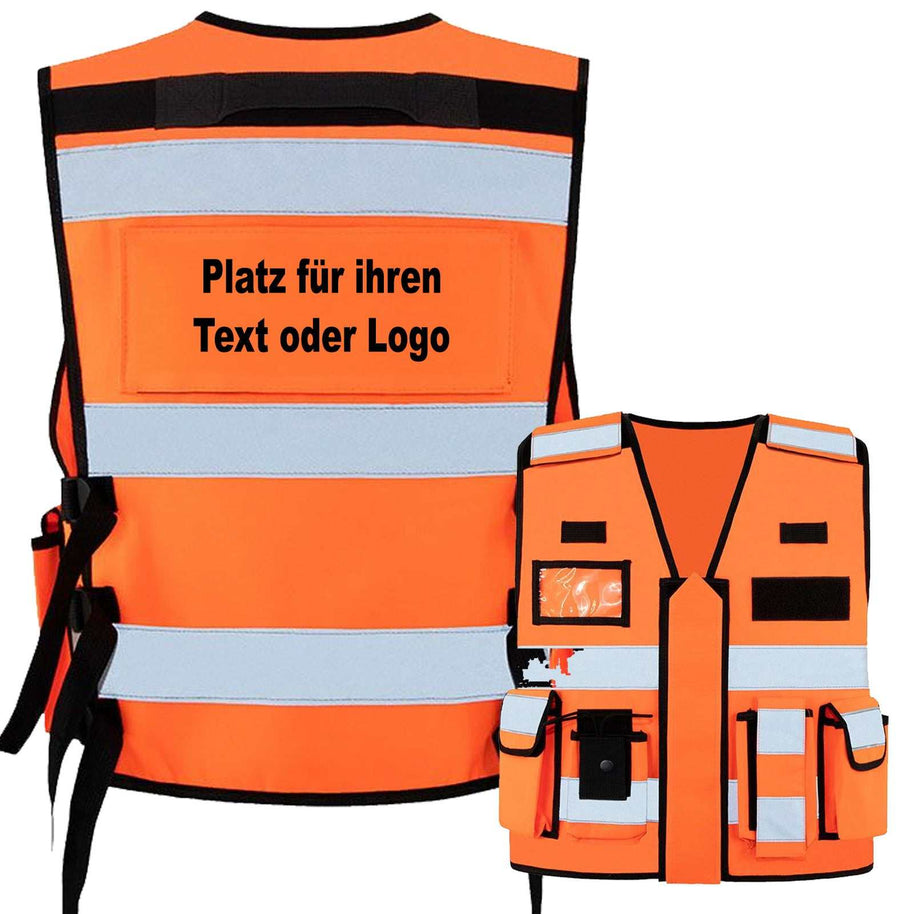 Tactical Weste Bonn aus dickem Stoff mit vielen Taschen, Patches und reflektierenden Streifen, ideal für Security und Einsatzkräfte