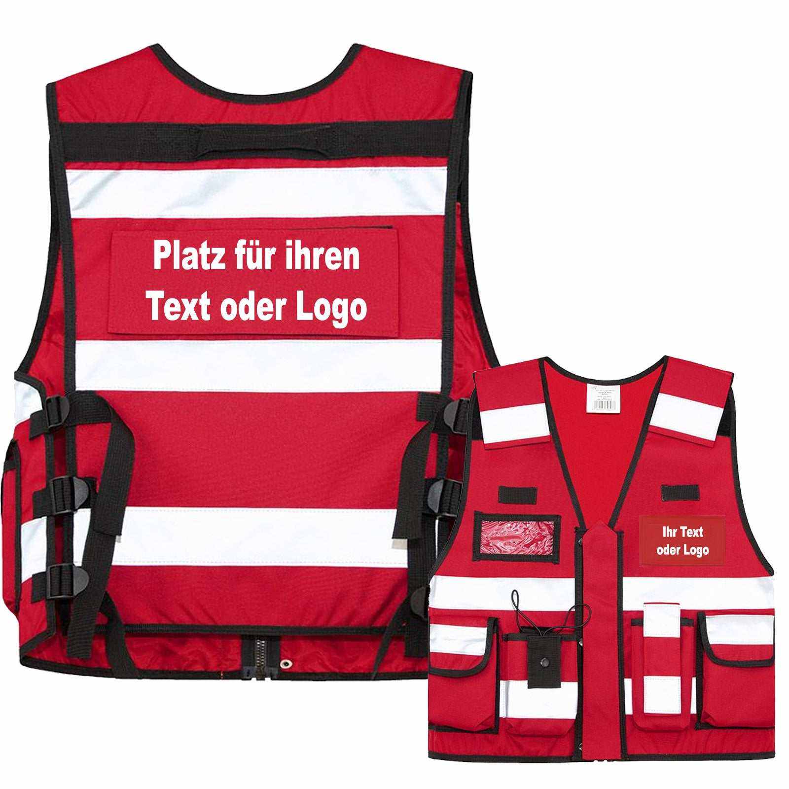 rote Tactical Weste Bonn mit reflektierenden Streifen und individuellen Text- oder Logoplatzierungen