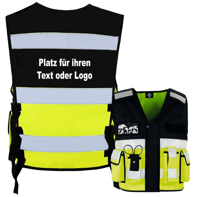 Tactical Weste Bonn aus dickem Stoff mit vielen Taschen, Patches und Flauschband, ideal für Security und Einsatzkräfte