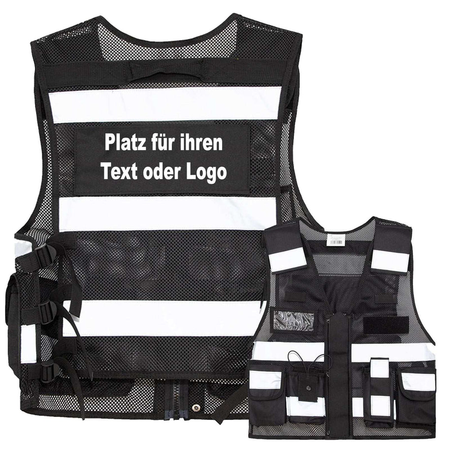 Mesh Tactical Weste „Sparta“ mit vielen Taschen, reflektierenden Streifen und austauschbaren Patches aus atmungsaktivem Mesh-Stoff für Security und Einsatzkräfte