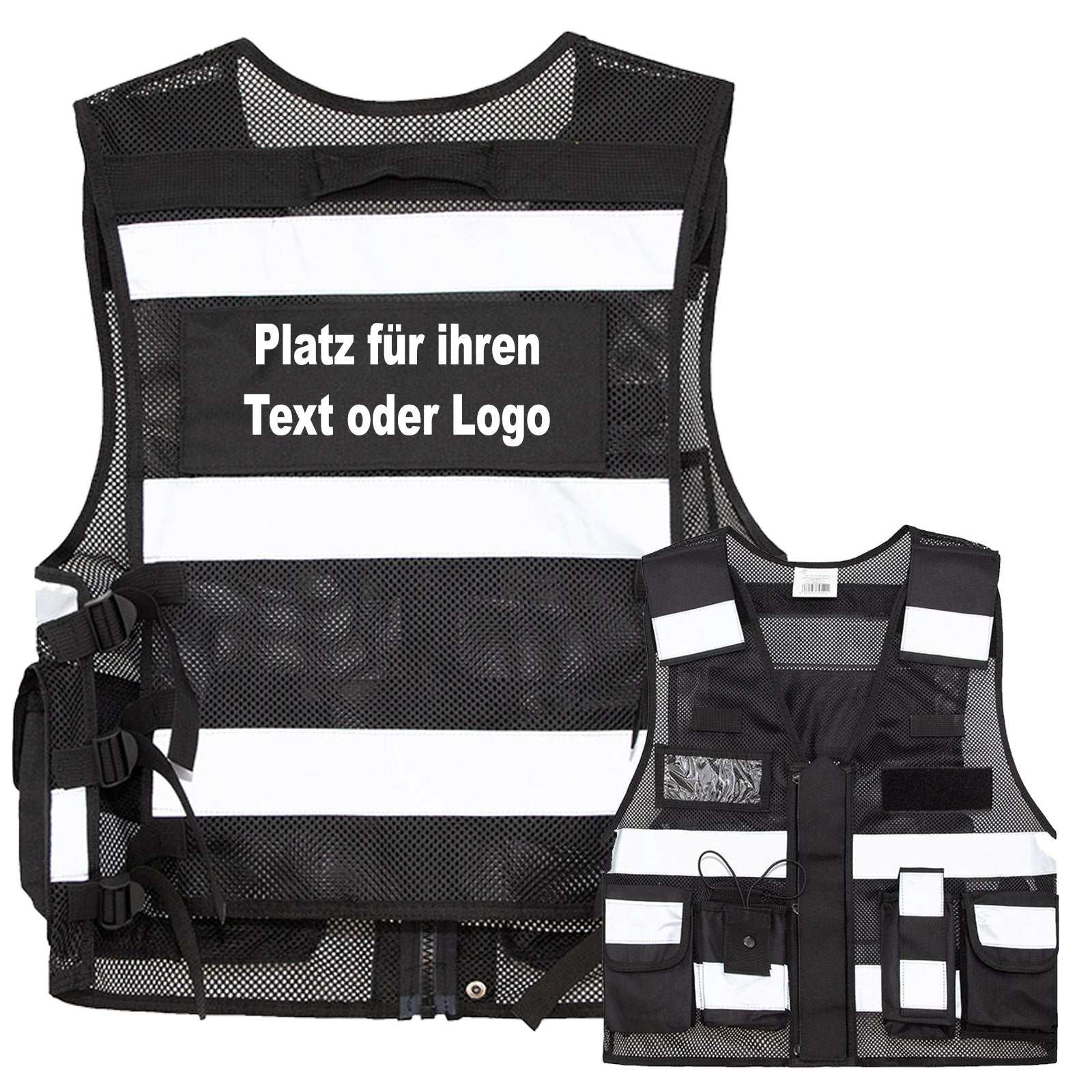 Mesh Tactical Weste „Sparta“ mit vielen Taschen, reflektierenden Streifen und austauschbaren Patches aus atmungsaktivem Mesh-Stoff für Security und Einsatzkräfte