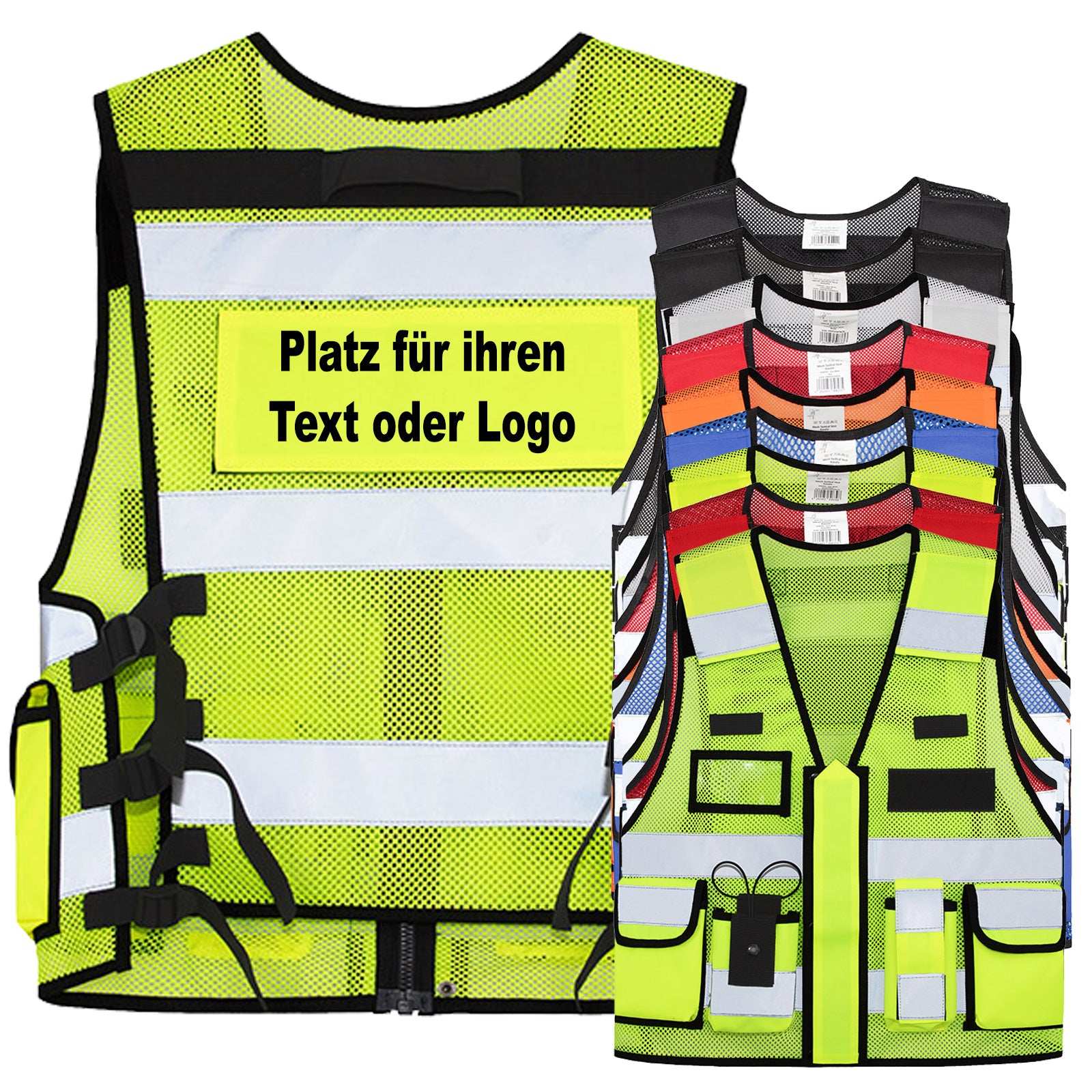 Mesh Tactical Weste „Sparta“ mit vielen Taschen, Netzstoff und optionalen Patches für Security und Einsatzkräfte