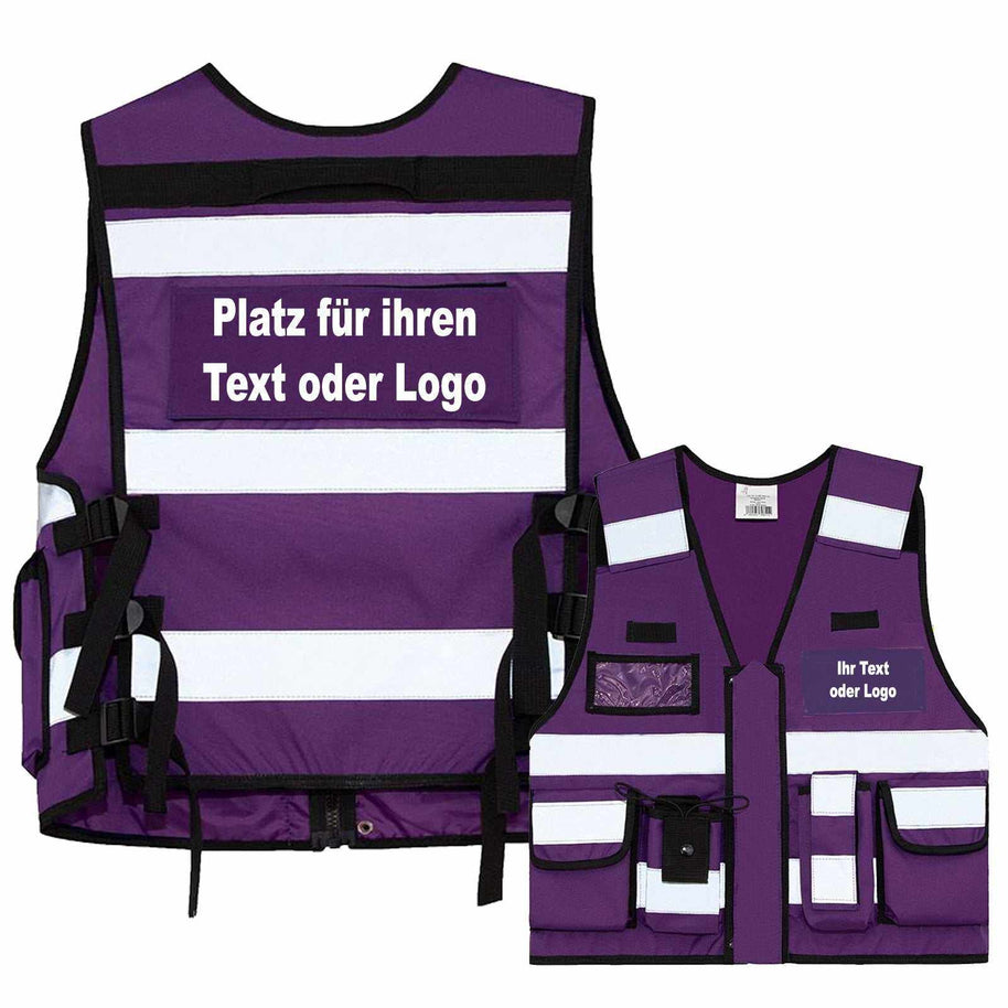Tactical Weste Bonn in Lila mit reflektierenden Streifen und individualisierbarem Textfeld