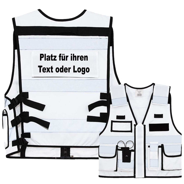 Tactical Weste Bonn aus dickem Stoff mit vielen Taschen, Patches und Flauschband, ideal für Security und Einsatzkräfte, optional bedruckbar